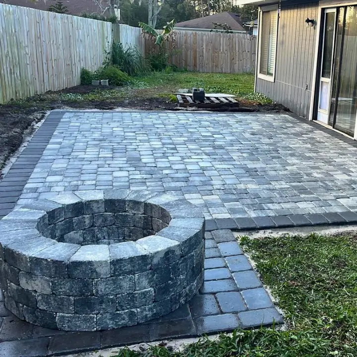 paver walkway installation, out door fireplace